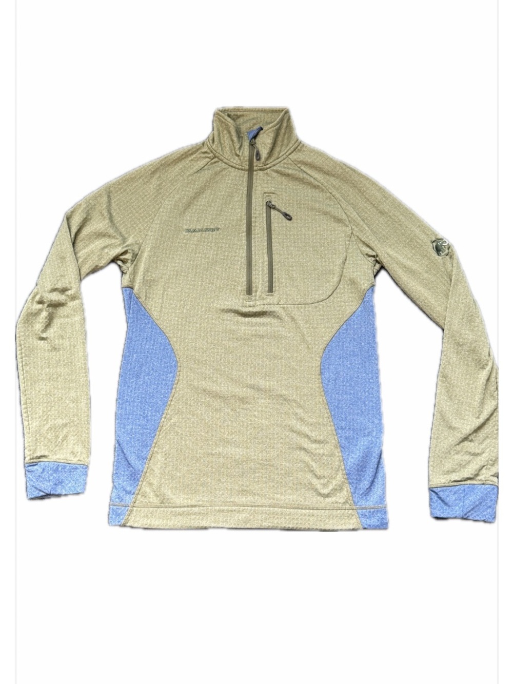 Mammut Men's Small Waffle Grid Technical Fleece Quarter Zip Sage & Blue